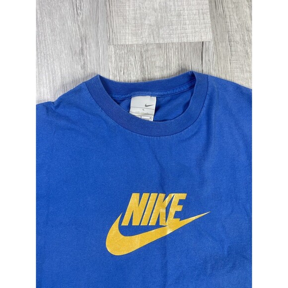 Vintage Nike Shirt Men's Size Large Center Swoosh Yellow Y2K 2000 Blue I - Picture 4 of 10